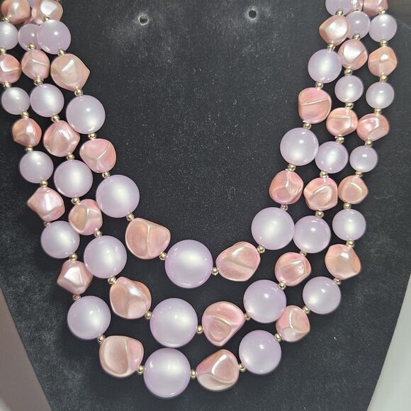 Coro Jewelry - Coro Light Purple Pink Moonglow Lucite 3 Strand Beaded Necklace 16-19"